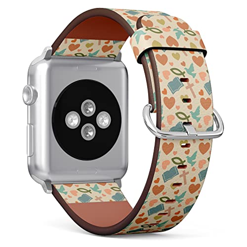 IKIKI-TECH Kompatibel mit Apple Watch-Armband, 42 mm, 44 mm, 45 mm, 49 mm (buntes christliches Symbol-Muster), Ersatzarmband aus veganem Leder für iWatch Serie 8, 7, 6, 5, 4, 3, 2, 1 Ultra SE