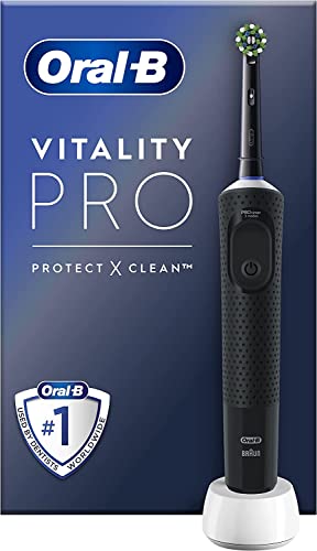 Oral-B Vitality Pro Doppelpack Elektrische Zahnbürste/Electric Toothbrush, 2 Aufsteckbürsten, 3 Putzmodi für Zahnpflege, Designed by Braun, schwarz/lila