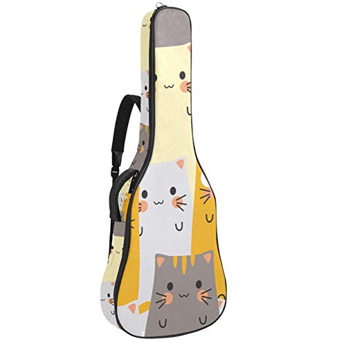 Gitarren-Gigbag, wasserdicht, Reißverschluss, weich, für Bassgitarre, Akustik- und klassische Folk-Gitarre, süßes Cartoon-Hipster-Katzengesicht-Muster
