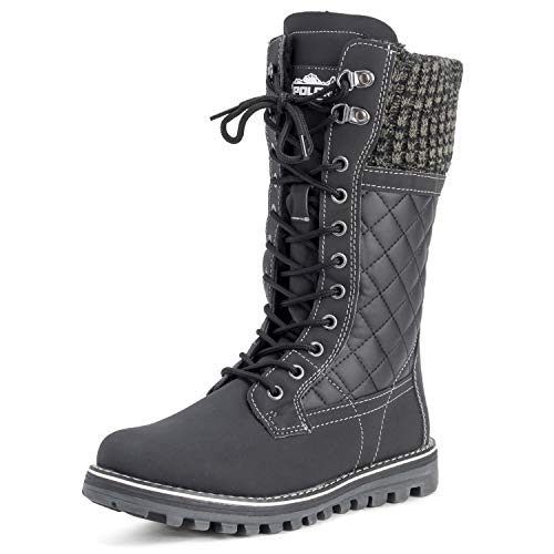 Polar Damen Schnee Dauerhaft Draussen Thermal Winter Warm Wasserdicht Mitte Wade Stiefel - Schwarz Leder - UK8/EU41 - YC0379