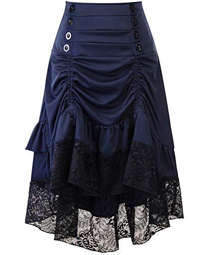 Cytree Damen Amelia Gothic Button Steampunk Gekräuselten Kuchen Rock Styles Low High Röcke (XL, Blau)