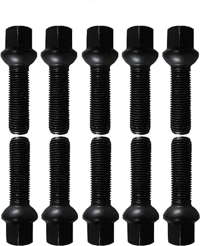 10 Radschrauben Radbolzen schwarz Kugelbund M14x1,5 50mm (35 mm (R14), schwarz)