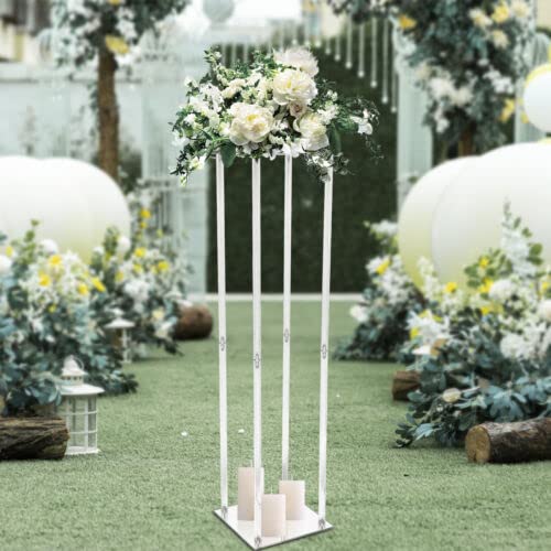 ETHEDEAL 1 Stücke Blumenständer Weiß 100cm Hohe Hochzeit Mittelstücke Vase Metall Blumen Vasen für Party Tischdekorationen Elegante, Hochzeit Herzstück Tische,mit Acrylplatte