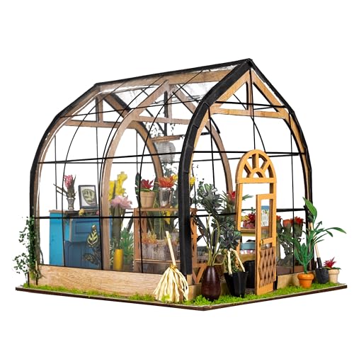 Crafts&Co® DIY Miniature Haus mit Möbeln | DIY Puppenhaus Erwachsene | Hölzernes Puppenhaus-Kit | Holz Mini Haus Modell mit Licht | 1:18 | Gartenhaus