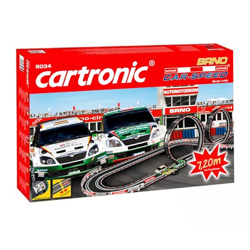 Cartronic Car-Speed BRNO - Spielfertiges Rennbahn Set mit 7,20m Rennstrecke + 2 Rallye-Fahrzeuge (Skoda Fabia WRC) - Autorennbahn für Kinder ab 6 Jahren