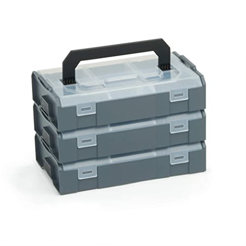 Bosch Sortimo L BOXX Mini anthrazit | 3 Stk. im Set Deckel transparent | Ideale Aufbewahrungsbox Sortierbox | Brotdose Kleinteilemagazin Alternative