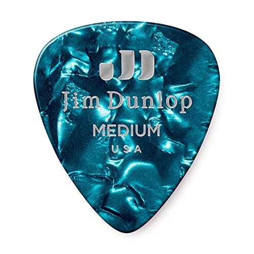 Dunlop 483R11MD Turquoise Pearloid Classic Celluloid Medium Guitar Picks, 72-Pack