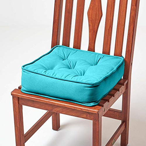 Homescapes hohes Sitzkissen mit Bindebändern Sitzerhöhung Aufstehhilfe ca. 40 x 40 x 10 cm, Bezug aus 100% Baumwolle, Füllung aus 100% Polyester, Türkis