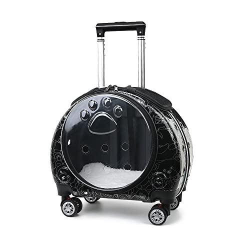 MH-RING Trolley Koffer Hundetransporter, Rollende Transparente Hundetasche, Wasserdicht mit Rädern Haustierrucksack, für Reisen, Einkaufen, Tierklinik (Color : Black)