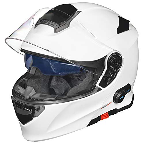 RS-983 Bluetooth Klapphelm Motorradhelm Conzept Motorrad Modular Helm rueger, Farbe:Matt Weiß, Größe:M (57-58)