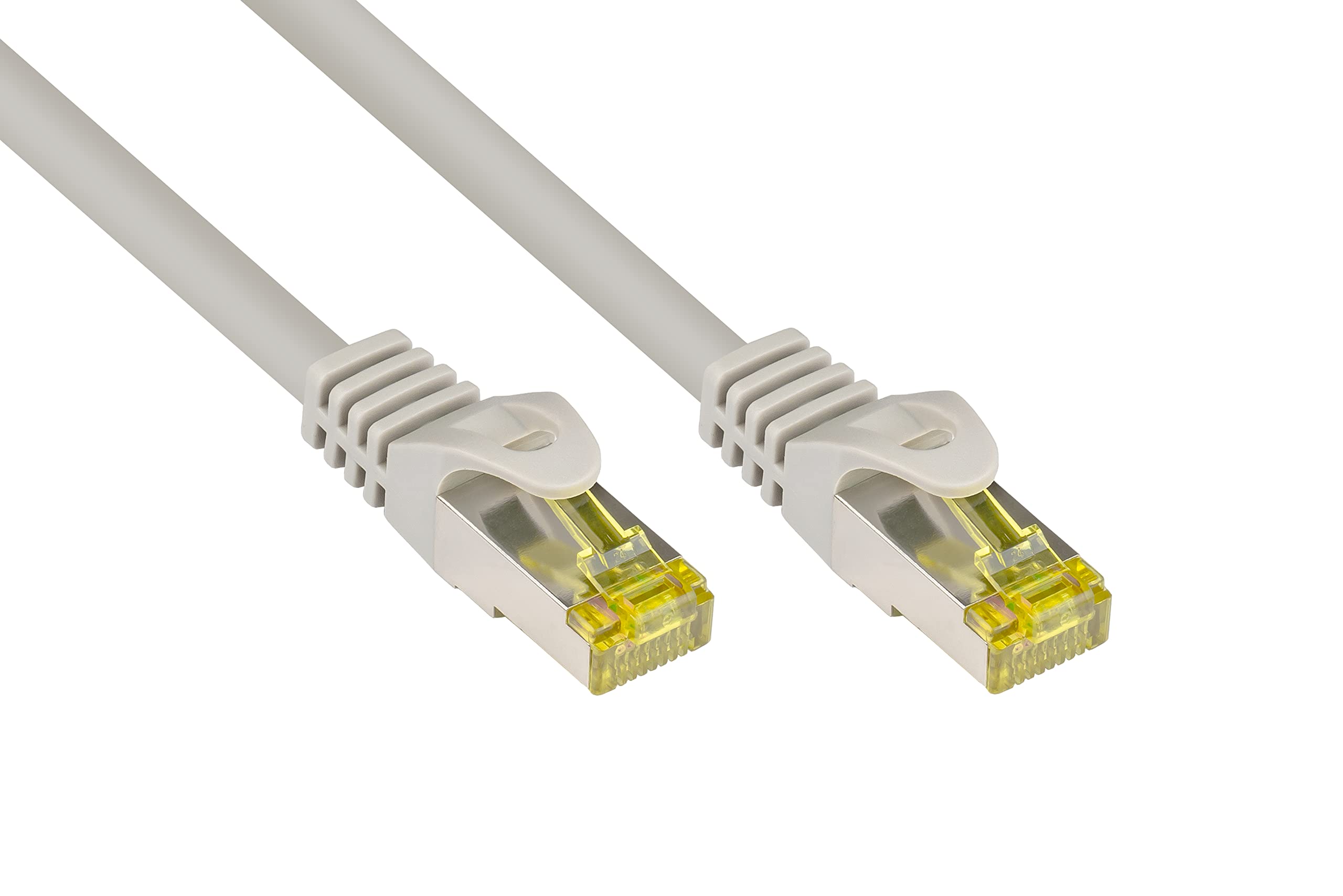 Good Connections RJ45 Ethernet LAN Patchkabel mit Cat. 7 Rohkabel und Rastnasenschutz RNS, S/FTP, PiMF, halogenfrei, 500MHz, OFC, 10-Gigabit-fähig (10/100/1000/10000-Base-T Ethernet Netzwerke) - z.B. für Patchpanel, Switch, Router, Modem - grau, 15 m
