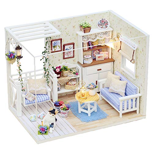 Häuser Für Minipuppen,Puppenhaus Miniatur mit Möbeln,DIY Mini Toy House Kit Realistische Mini 3D Holzhaus Zimmer handgemachtes Spielzeug Möbel LED Leuchten Weihnachten Geburtstag Hochzeitsgeschenk
