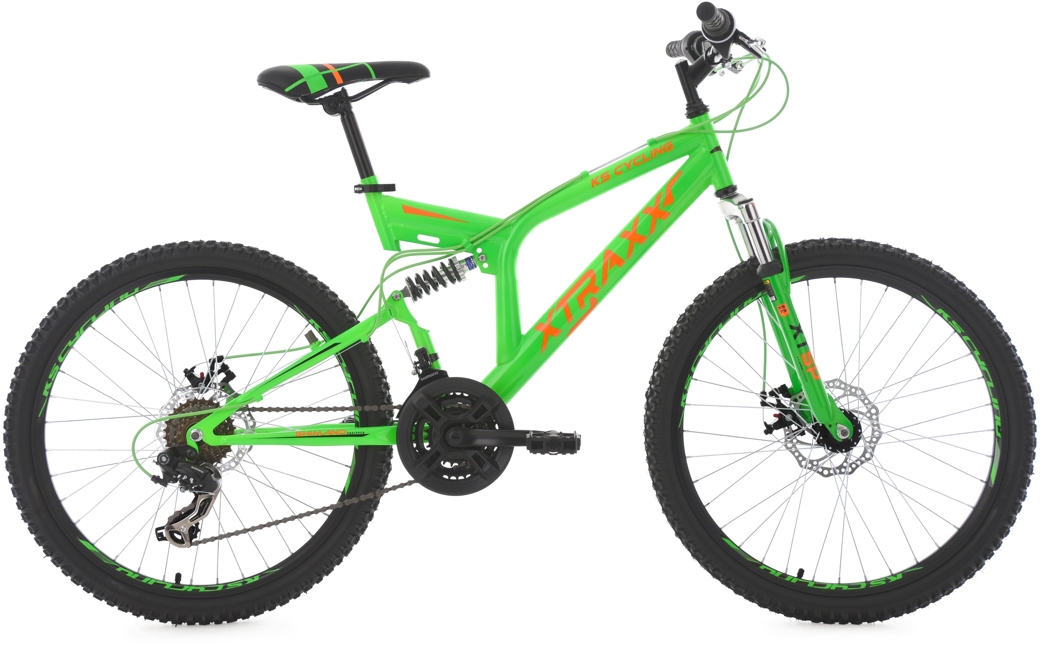 KS Cycling Jugendfahrrad Mountainbike Fully MTB Xtraxx 24'' grün-orange RH 43 cm