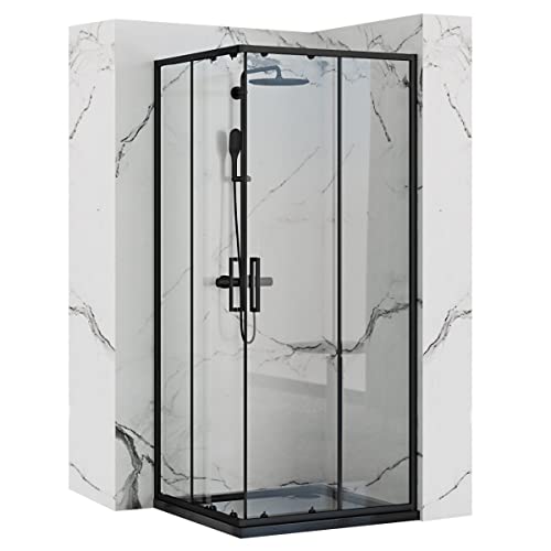 BADLAND Duschkabine Quadratisch 80x80 190cm Punto Schwarz Duschabtrennung Transparentes Glas 5mm