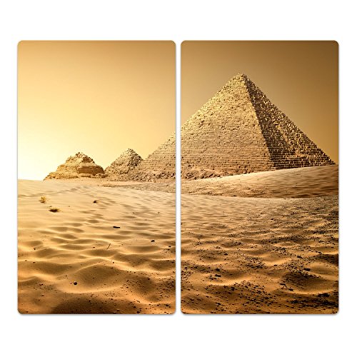 DekoGlas Herdabdeckplatten Set inkl. Noppen aus Glas 'Pyramiden', Herd Ceranfeld Abdeckung, 2-teilig universal 2X 52x30 cm
