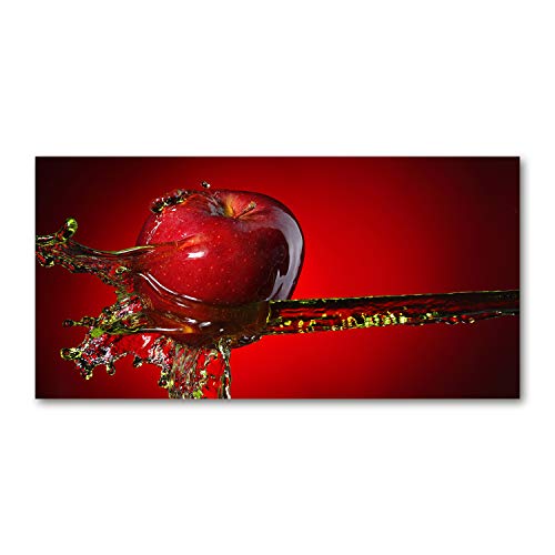 Tulup Glas-Bild Wandbild aus Glas - Wandkunst - Wandbild hinter gehärtetem Sicherheitsglas - Dekorative Wand für Küche & Wohnzimmer 100x50 - Essen & Getränke - Apfel Wasser - Rot