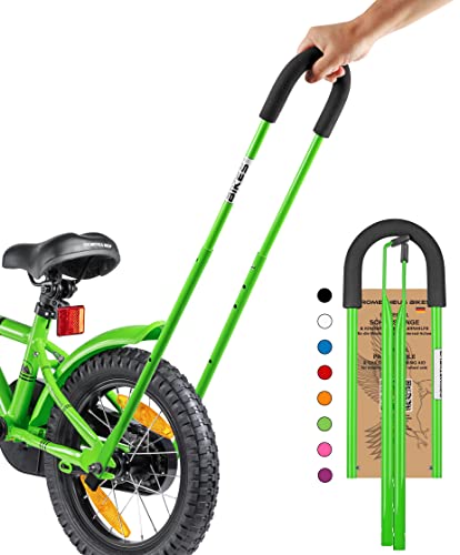 Prometheus Schubstange - Schiebestange Haltestange für Kinderfahrrad - Achsmontage - verstellbare Fahrrad Lernhilfe in Grün Edition 2024