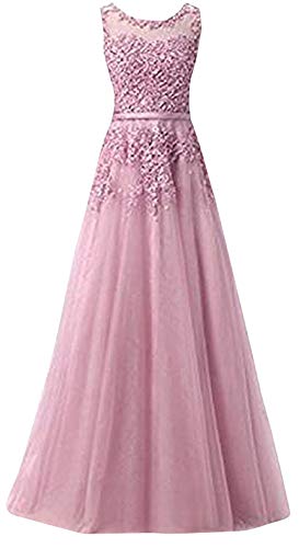 Romantic-Fashion Damen Ballkleid Abendkleid Brautkleid Lang Modell E010-E015 Blütenapplikationen Tüll DE Altrosa Größe 40