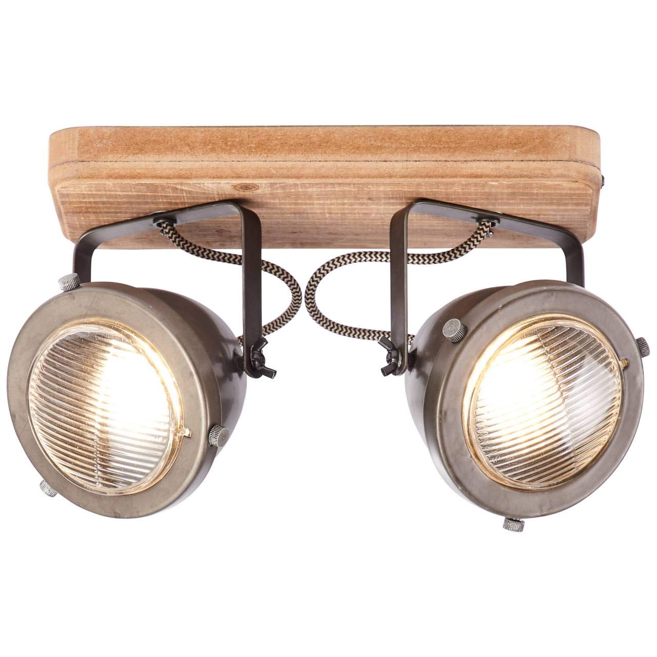 BRILLIANT Lampe Carmen Wood Spotbalken 2flg burned steel/holz | 2x PAR51, GU10, 5W, geeignet für Reflektorlampen (nicht enthalten) | Köpfe schwenkbar