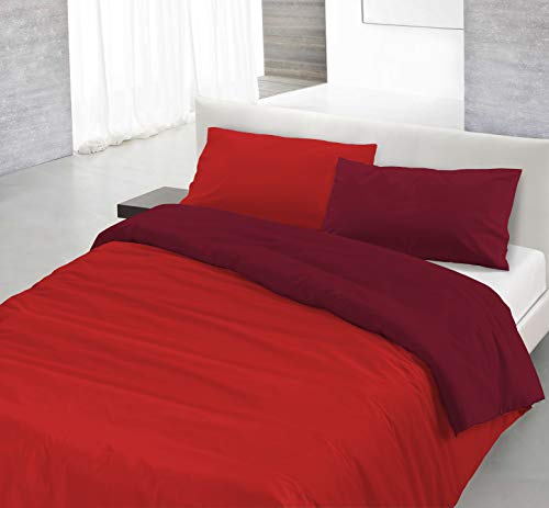 Italian Bed Linen Natural Color Doubleface Bettbezug, 100% Baumwolle, Rot/bordeaux, Doppelte
