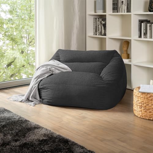 Home Deluxe - Sitzsack Cozy - Stoff: Samt Cord, Farbe: Anthrazit - Maße: 100 x 88 x 80 cm, inkl. Füllung I Sitzmöbel Bean Bag Sitzsäcke