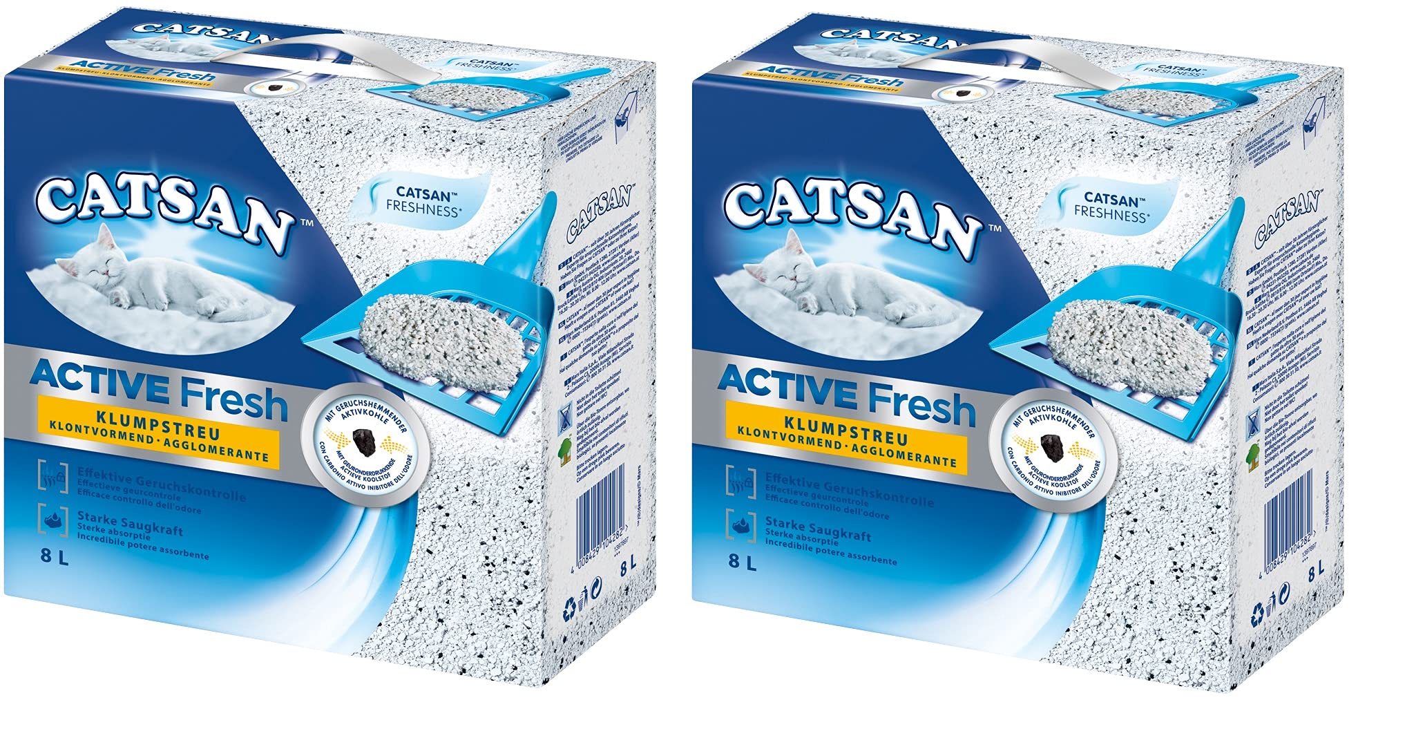 Catsan Active Fresh – Katzenstreu aus Naturton mit Aktivkohle – Effektive Bindung von Geruch und Feuchtigkeit – 1 x 8 Liter