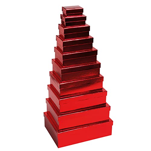 Geschenkboxen-Set mit Deckel 10 Stück rot glänzend von 6,5 x 3,5 x 8,5 cm bis 22 x 9,5 x 31 cm (B x H x T) Geschenkverpackung Aufbewahrung