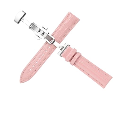 BOLEXA uhr Lederarmband Lederarmband 12-22 mm Universaluhr Schmetterlingsschnalle Uhrenarmband Stahl Dornschließe Armband Armband (Color : Pink, Size : 20mm)