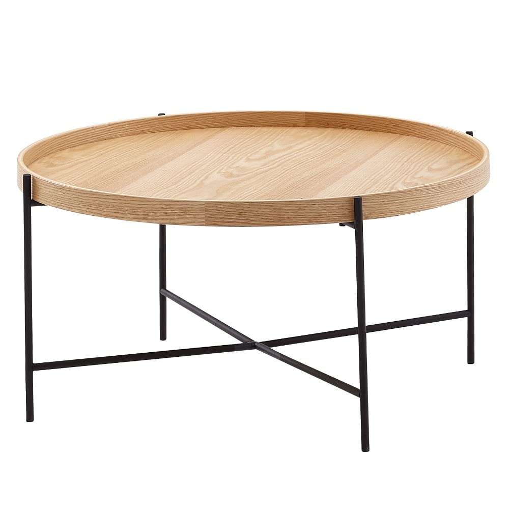 Beistelltisch Echo I rund 78x78x40cm Holz/Metall Eiche Tisch Sofatisch Wohnzimmertisch Kaffeetisch Ablage hoher Rand Fernsehtisch robust langlebig