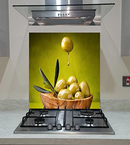 Spritzschutz, Paneel-Küche, gehärtetes Glas, olivgrün auf grünem Hintergrund, jede Größe, Va Art Glas (Breite 90 x Höhe 75 cm)