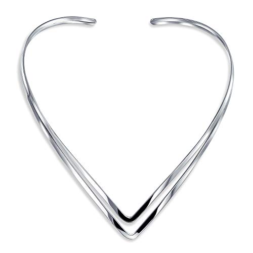 Einfache Einfache Halsreif Double V Form Geometrische Kragen Aussage Halskette Für Frauen .925 Silber Sterling