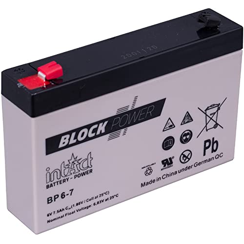 intAct Block-Power BP6-7, 6V 7 Ah, Hochwertige und zuverlässige Versorgungsbatterie, Wartungsfreie AGM-Batterie