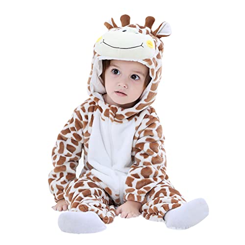 Doladola Unisex Baby Frühling Herbst Tier Strampler Baby Jungen Mädchen Flanell EIN Stück Pyjama(24-30 Monate,Giraffe)