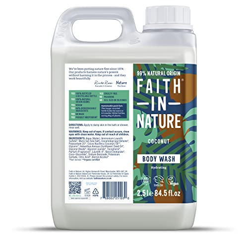 Faith In Nature Natural Coconut Body Wash, Hydrating, Vegan & Cruelty Free, No SLS or Parabens, 2.5L