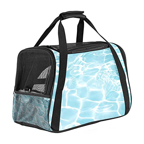 Reisetragetasche für Haustiere Meerwasser Blau Tragbare Reisetasche für Hunde oder Katzen mit Sicherheitsreißverschlüssen 43x26x30 cm