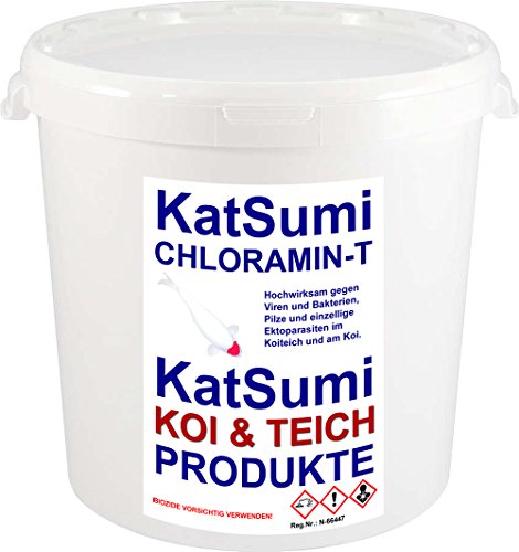 KatSumi Chloramin-T Chloramin-T professionelles Wasserdesinfektionsmittel, Aquakultur und Koiteich, effektiv gegen Viren, Bakterien, Pilze, einzellige Ektoparasiten im Teich und Aquarium, 2kg Eimer