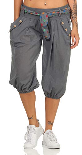 Malito Damen Pumphose in Unifarben | lässige Kurze Hose | Bermuda für den Strand | Haremshose - Pants 3416 (dunkelgrau)