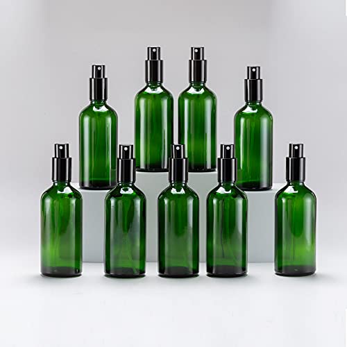 Yizhao 100 ml grüne Glas-Sprühflasche für ätherische Öle, kleine leere feine Nebel Sprühflasche, für Reinigung, Aromatherapie, Kosmetiksprays, Haare - 9 Stück