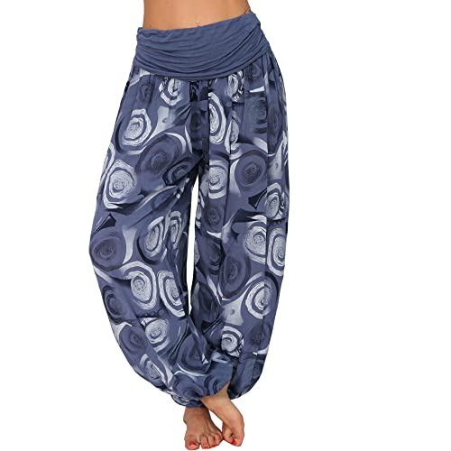 SNPP Boho Hippie Hose,Harems-Hippie-Hose Für Damen, Elegante, Lockere Haremshose, Vintage-Print, Königsblau, Weites Bein, Bequeme Yogahose Für Den Strandurlaub