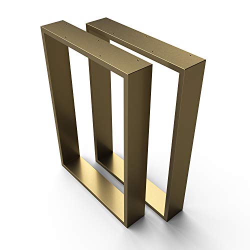 Sossai Stahl Tischgestell/Tischkufen/Tischbeine 2er Set | 2 Stück | Breite 60 cm x Höhe 72 cm TKK3-GM6072-2, Profil 20x100mm | Farbe: Gold Messing (pulverbeschichtet)
