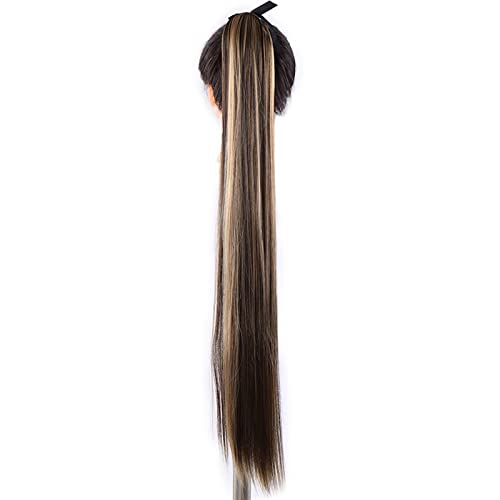 Pferdeschwanz-Verlängerung Synthetischer Pferdeschwanz for Damen, langes, gewelltes Haar, Clip-In-Pferdeschwanz, umwickelt, schwarzblonde, hitzebeständige Faser Haarteil für Frauen (Color : 106-01,
