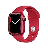 Apple Watch Series 7 (GPS + Cellular, 41mm) Smartwatch - Aluminiumgehäuse Product(RED), Sportarmband Product(RED) - Regular. Fitnesstracker, Blutsauerstoff und EKGApps, Wasserschutz