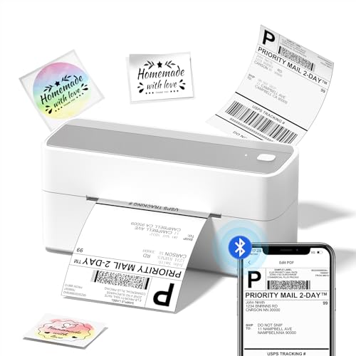 Bluetooth DHL Etikettendrucker, Thermodrucker 4x6, Versandetiketten Drucker, DHL Thermal Label Printer für Amazon, Zalando, Ebay, Shopify, DHL, UPS, Nnterstützt Android/iOS und Windows/Mac/Chrome