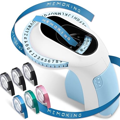 Scalewbin Embossing Label Maker E975 3D Prägeetiketten-Druckmaschine mit 6 Rollen Prägebändern, Handheld-Präger Wiederverwendbar Blau