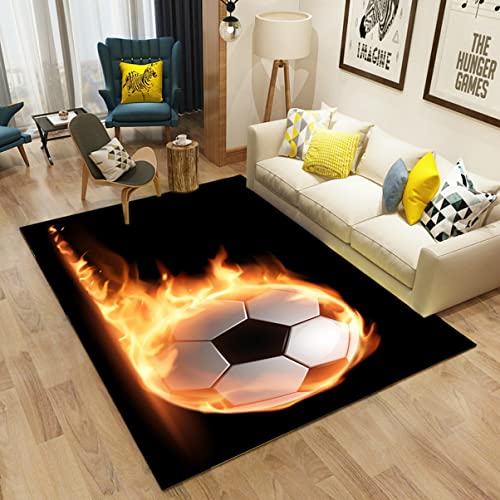 Moderner Wohnzimmer Schlafzimmer Teppich Teenager Junge Mädchen 3D Sport Flamme Fußball Soccer Fußballplatz Druck Rutschfester Teppich Flanell Kinderzimmer Spielmatte (Farbe 3,120x180 cm)