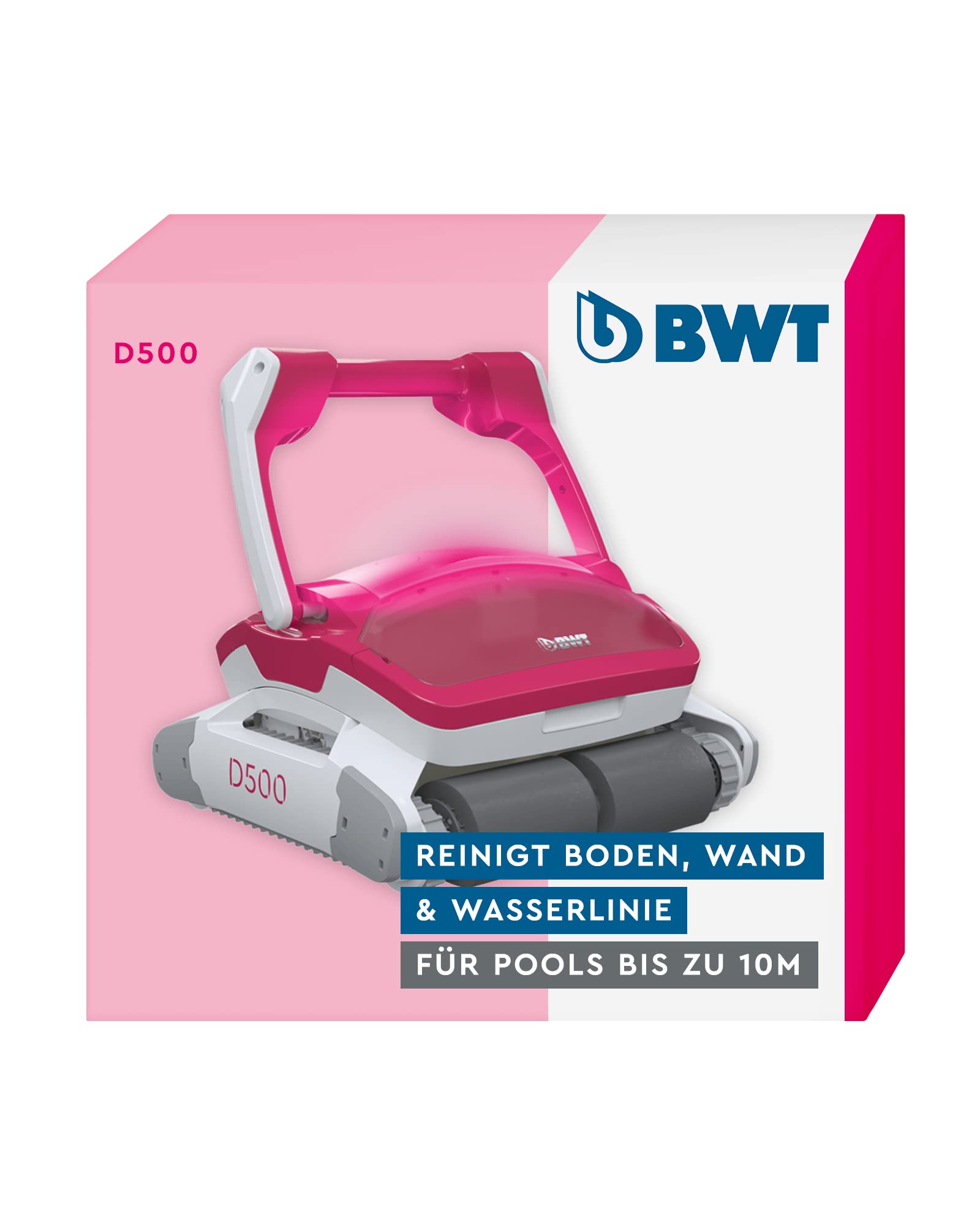 BWT Pool Roboter D500 | Optimale Reinigung Von Boden, Wand & Wasserlinie Für Pools Bis 10 m | Beste Filterleistung | Smart Navigation | Ultimate Power Technologie | Pinke Led-Beleuchtung, Magenta