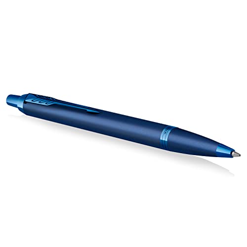Parker IM Einfarbiger Kugelschreiber | Blaue Oberfläche und Zierteile | mittlere Spitze mit blauer Tinte | Geschenkbox