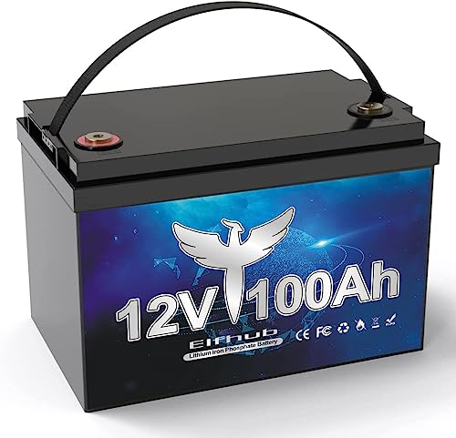 LiFePO4 12V 100Ah, Elfhub Autobatterie Max. 1280W Ausgangleistung Built-in 100A BMS, Lithium Batterie 4000-15000 Zyklen, Perfekt für Wohnmobile, Solar, Marine, Überland, Off-Grid-System