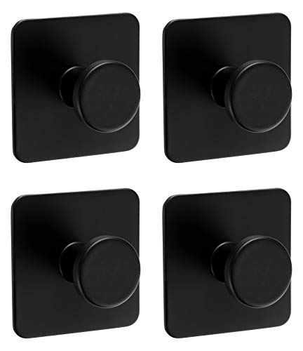 Ambrosya - Handtuchhalter ohne Bohren - Haken Selbstklebend Bad Accessoires Badezimmer Deko Handtuchhaken Kleiderhaken Wand Garderobe Küche (Edelstahl (Schwarz), 4 x 1)