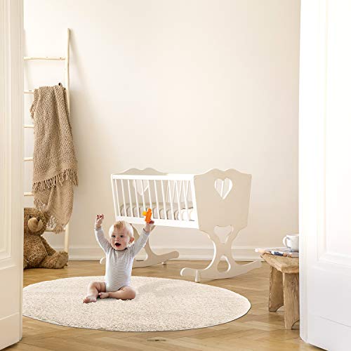 MyShop24h Teppich Wohnzimmer Kinderzimmer - Rund - Shaggy - 160x160cm - Creme Einfarbig Flauschig Hochflor Teppiche Modern